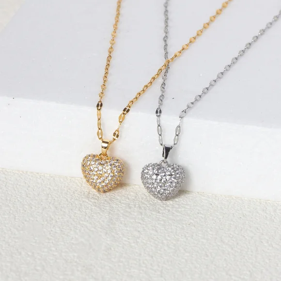 Sliver & Gold heart diamond necklace - Picture 3 of 5